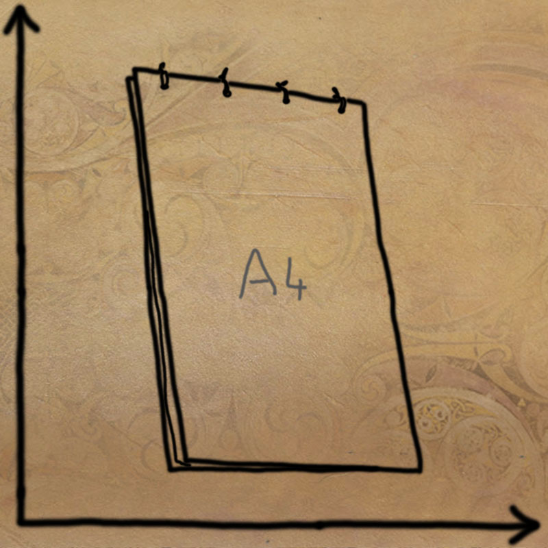 Schéma d'un carnet de croquis, à l'échelle avec dimensions
