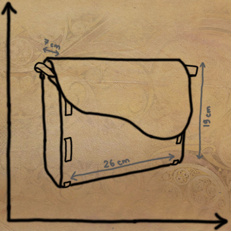 Schéma d'un petit Cartable Minipouce, à l'échelle avec dimensions