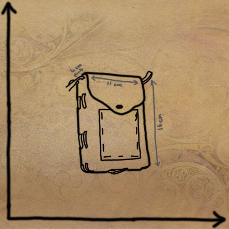 Schéma d'une petite Pochette Homo sapiens, à l'échelle avec dimensions